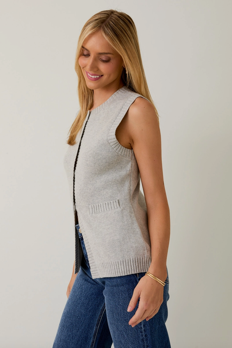 Gray Knit Button Down Vest from Southern Sunday Boutique in Naples, FL