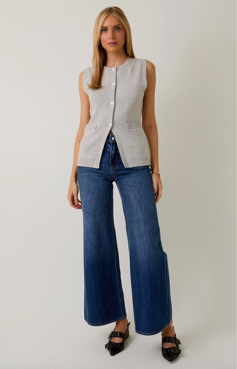 Gray Knit Button Down Vest from Southern Sunday Boutique in Naples, FL