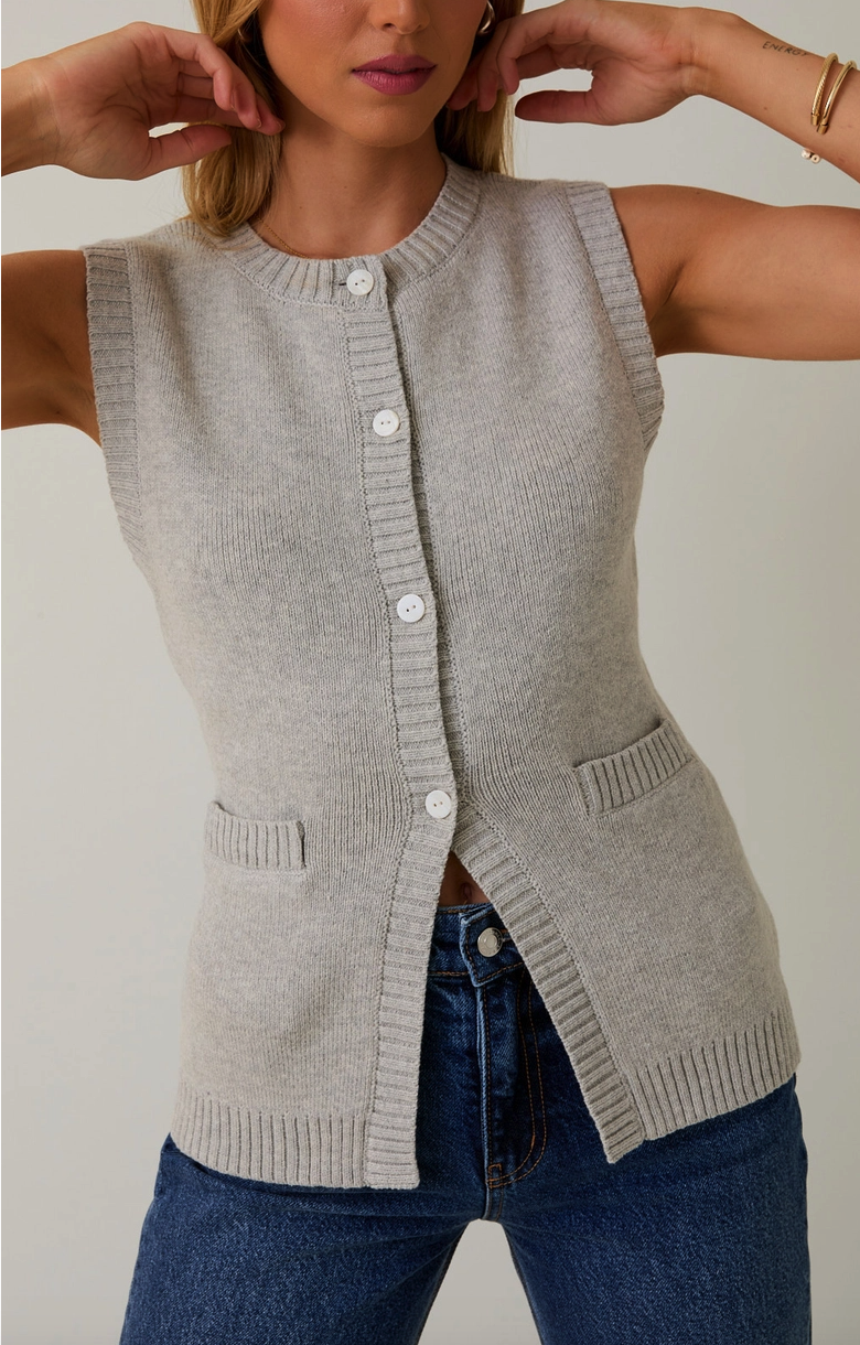 Gray Knit Button Down Vest from Southern Sunday Boutique in Naples, FL