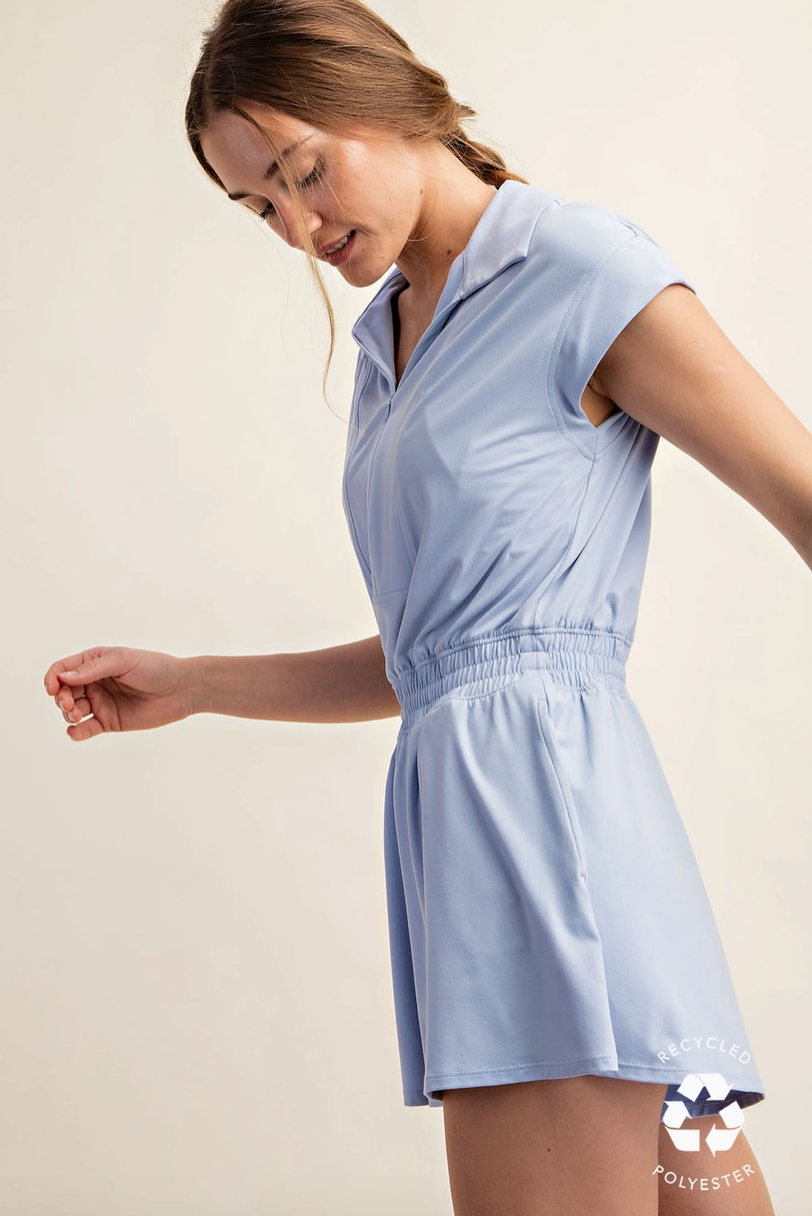 Periwinkle Blue Athletic Romper from Southern Sunday Boutique in Naples, FL