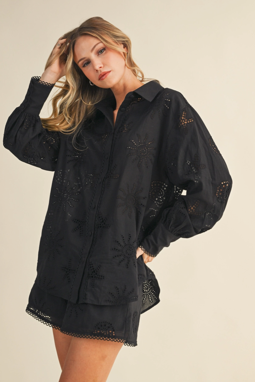 Black Coastal Eyelet Blouse & Shorts Set from Southern Sunday Boutique in Naples, FL