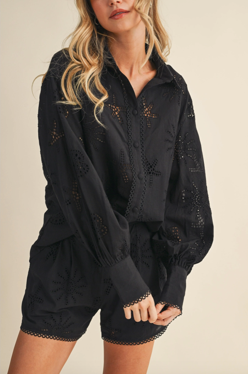 Black Coastal Eyelet Blouse & Shorts Set from Southern Sunday Boutique in Naples, FL