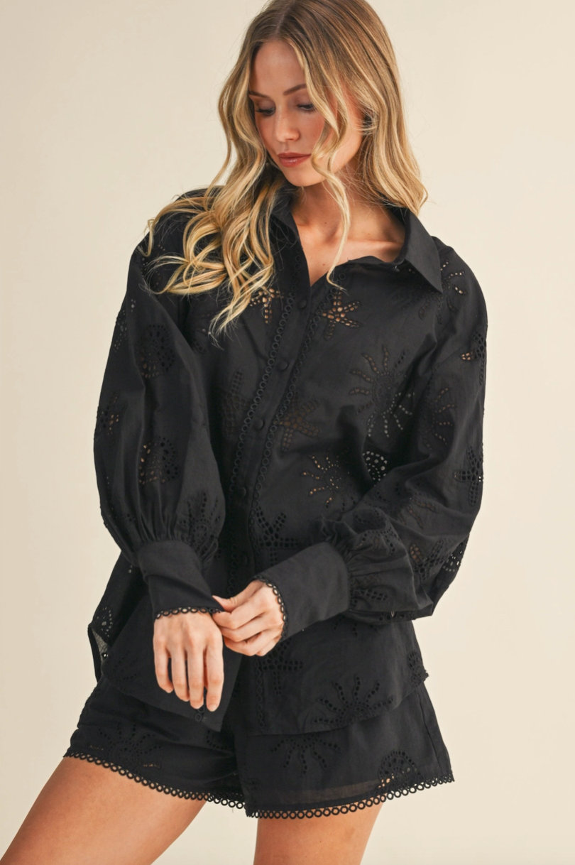 Black Coastal Eyelet Blouse & Shorts Set from Southern Sunday Boutique in Naples, FL