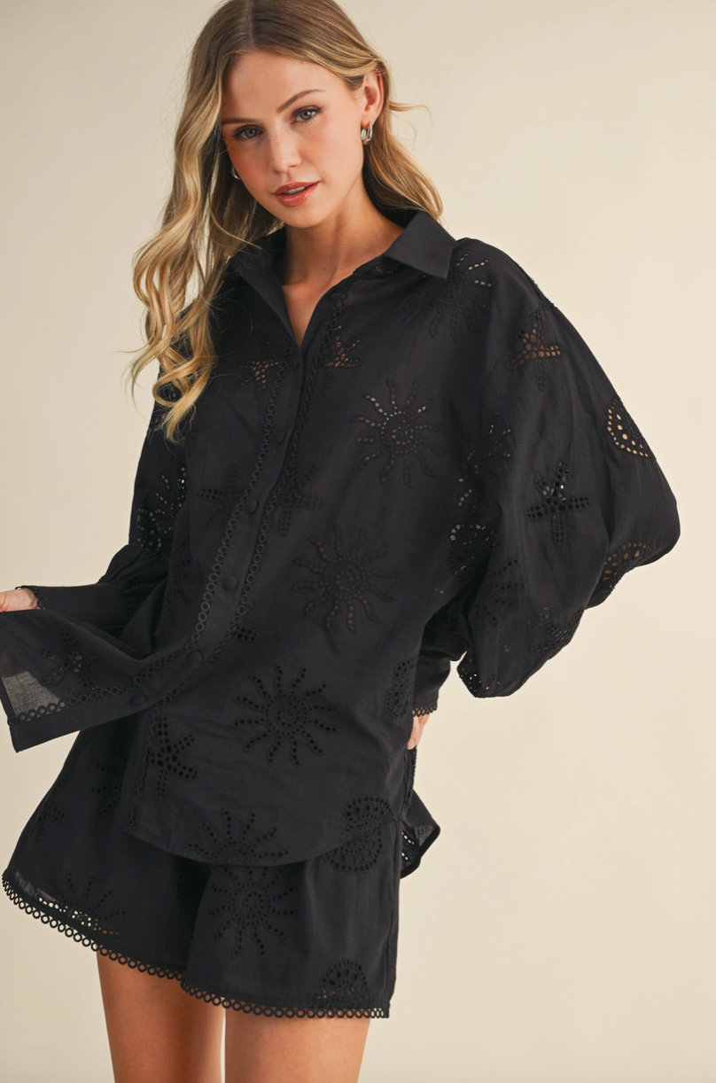 Black Coastal Eyelet Blouse & Shorts Set from Southern Sunday Boutique in Naples, FL