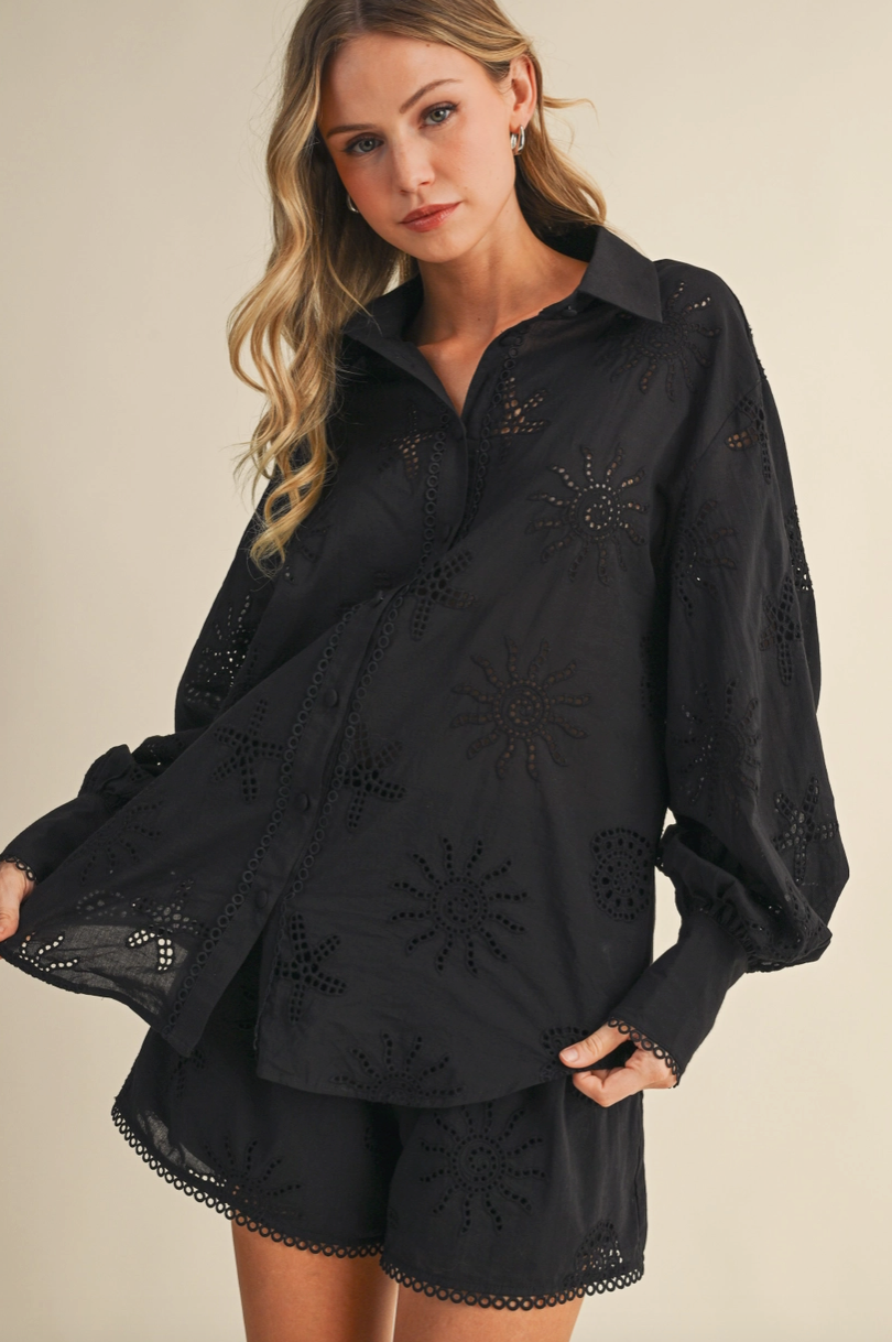 Black Coastal Eyelet Blouse & Shorts Set from Southern Sunday Boutique in Naples, FL