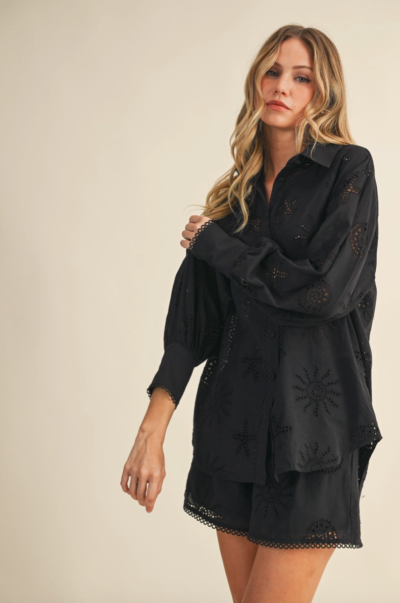 Black Coastal Eyelet Blouse & Shorts Set from Southern Sunday Boutique in Naples, FL
