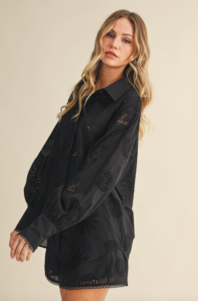 Black Coastal Eyelet Blouse & Shorts Set from Southern Sunday Boutique in Naples, FL