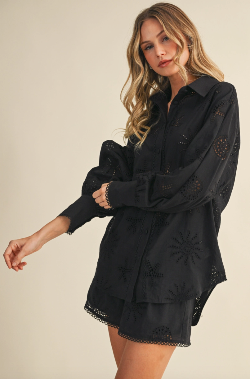Black Coastal Eyelet Blouse & Shorts Set from Southern Sunday Boutique in Naples, FL