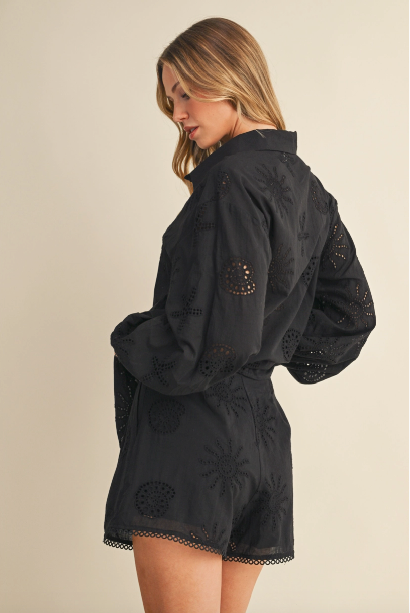 Black Coastal Eyelet Blouse & Shorts Set from Southern Sunday Boutique in Naples, FL