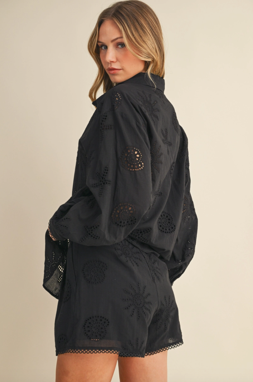 Black Coastal Eyelet Blouse & Shorts Set from Southern Sunday Boutique in Naples, FL