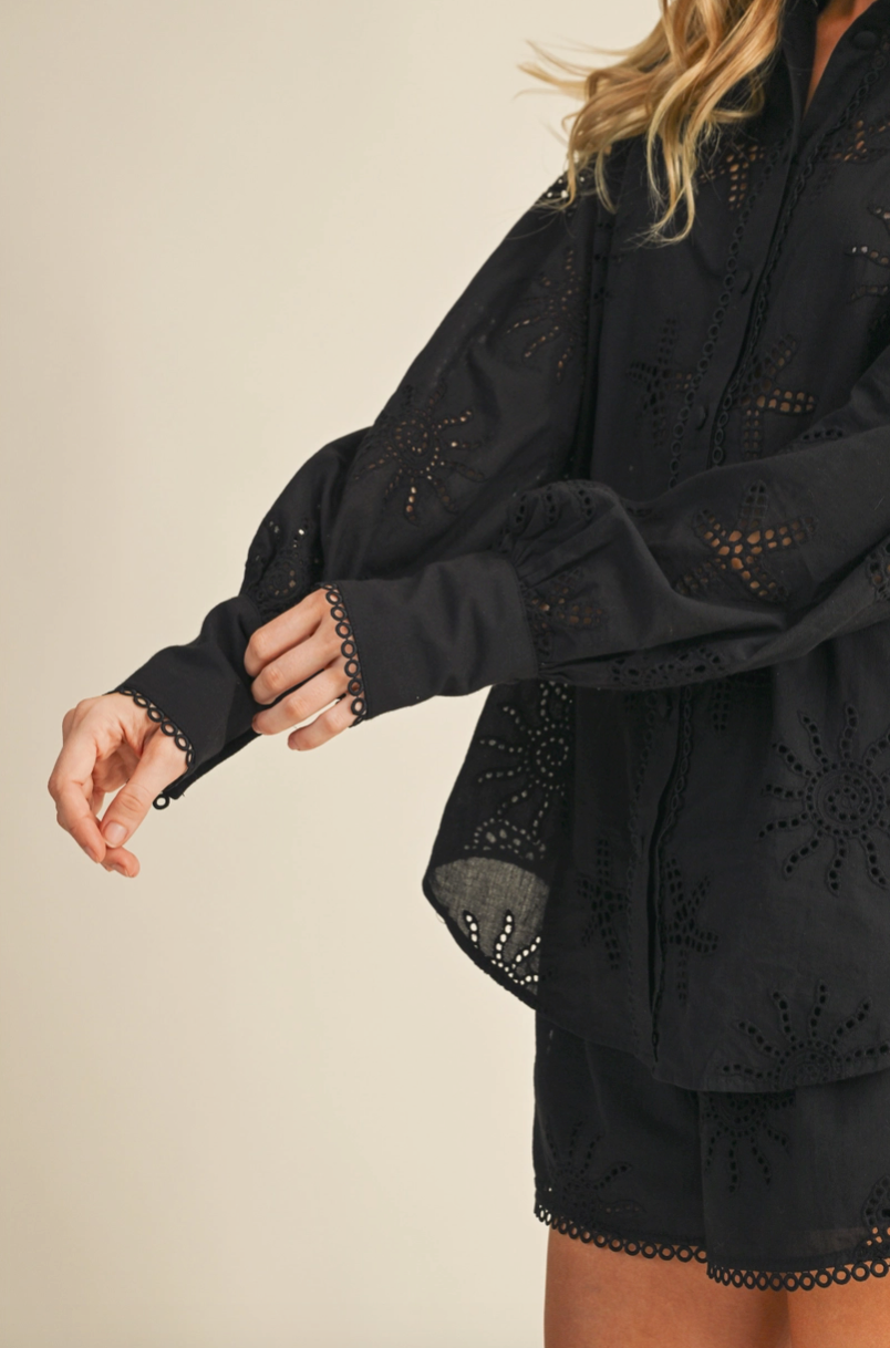 Black Coastal Eyelet Blouse & Shorts Set from Southern Sunday Boutique in Naples, FL