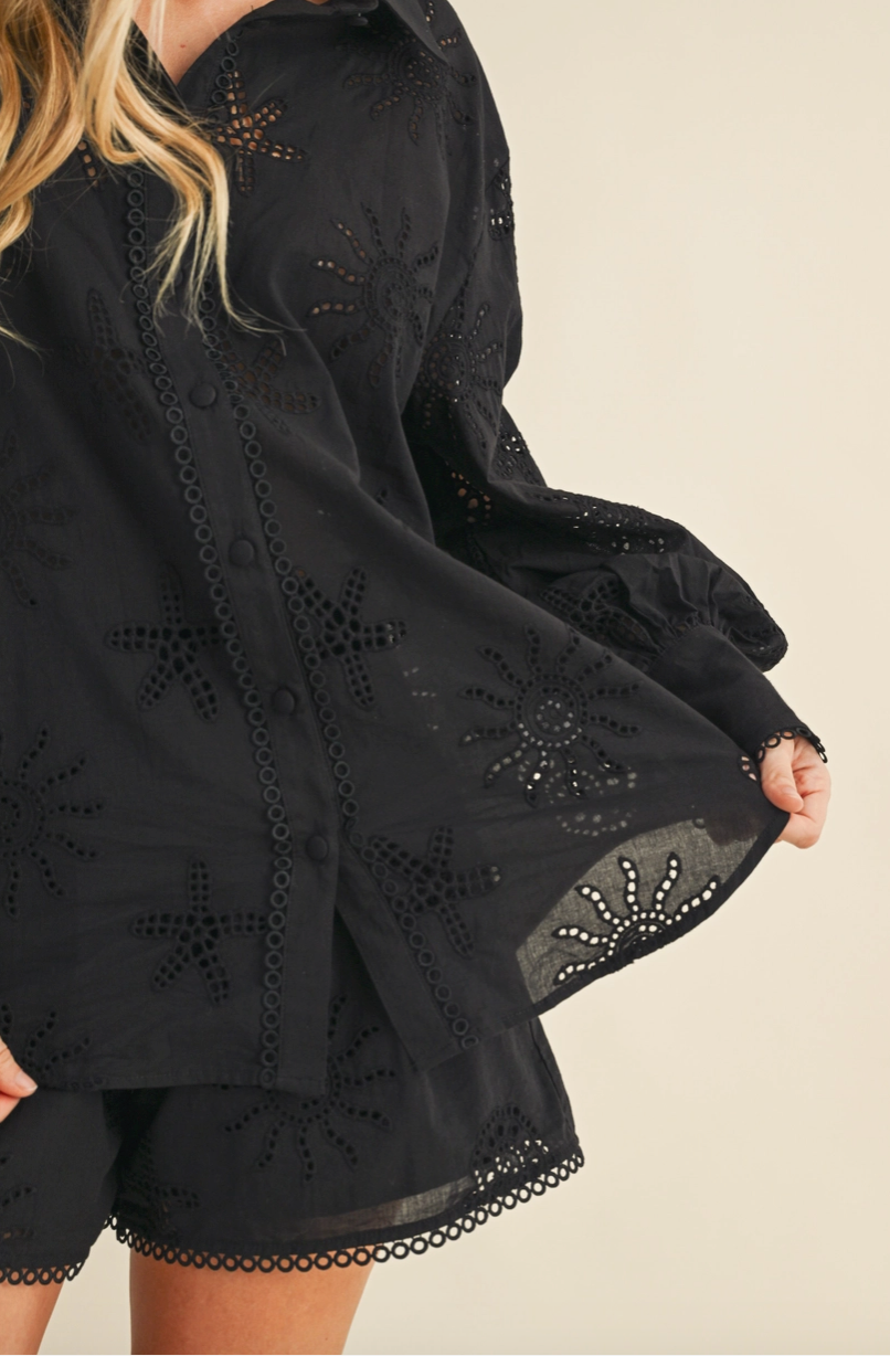 Black Coastal Eyelet Blouse & Shorts Set from Southern Sunday Boutique in Naples, FL