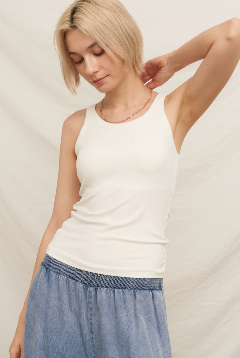 White Scoop Neck Tank with Built in Bra from Southern Sunday Boutique in Naples, FL