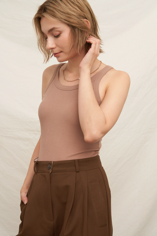 Taupe Scoop Neck Tank with Built In Bra from Southern Sunday Boutique in Naples, FL