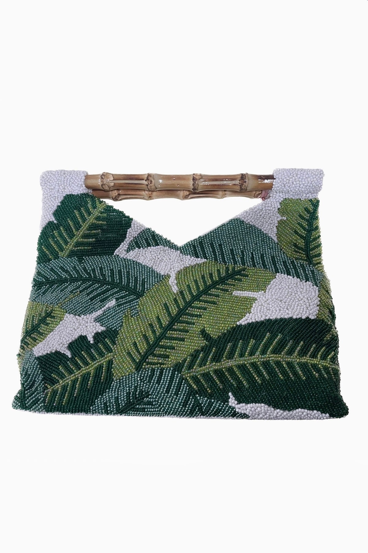 Green Palm Leaf Beaded Clutch with Bamboo Handle from Southern Sunday Boutique in Naples, FL.