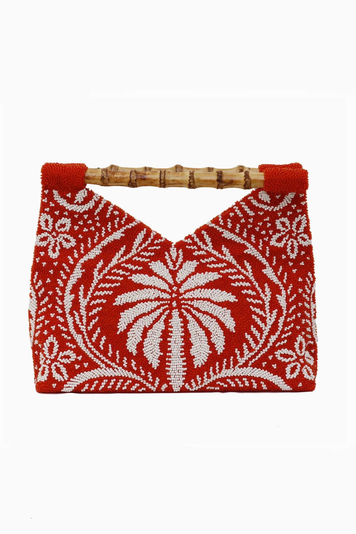 Orange Beaded Clutch with Bamboo Handle