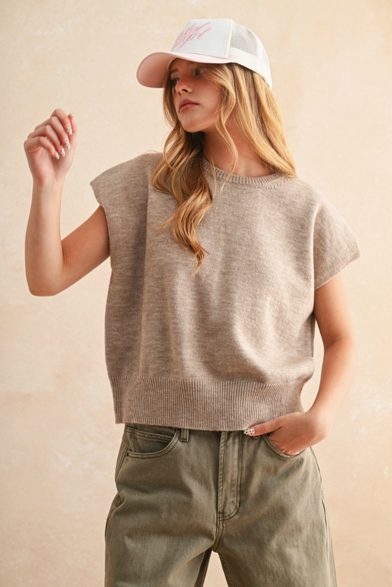 Tan Short Sleeve Sweater from Southern Sunday Boutique in Naples, FL