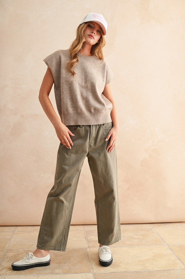 Tan Short Sleeve Sweater from Southern Sunday Boutique in Naples, FL