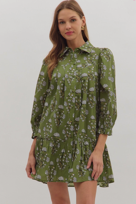 Ivy Green Floral Mini Dress from Southern Sunday Boutique in Naples, FL