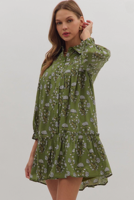 Ivy Green Floral Mini Dress from Southern Sunday Boutique in Naples, FL
