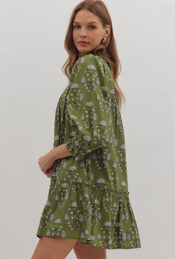 Ivy Green Floral Mini Dress from Southern Sunday Boutique in Naples, FL
