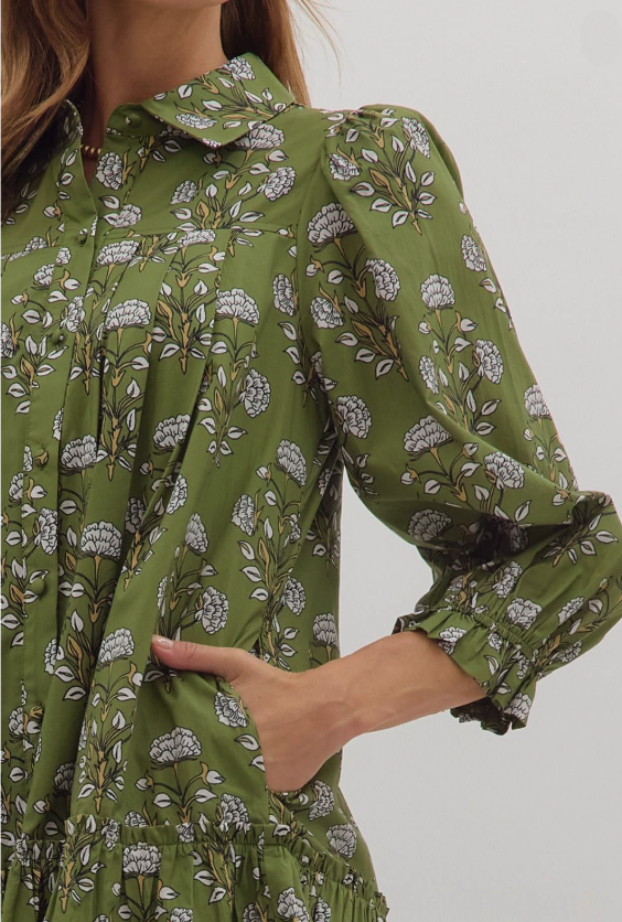 Ivy Green Floral Mini Dress from Southern Sunday Boutique in Naples, FL