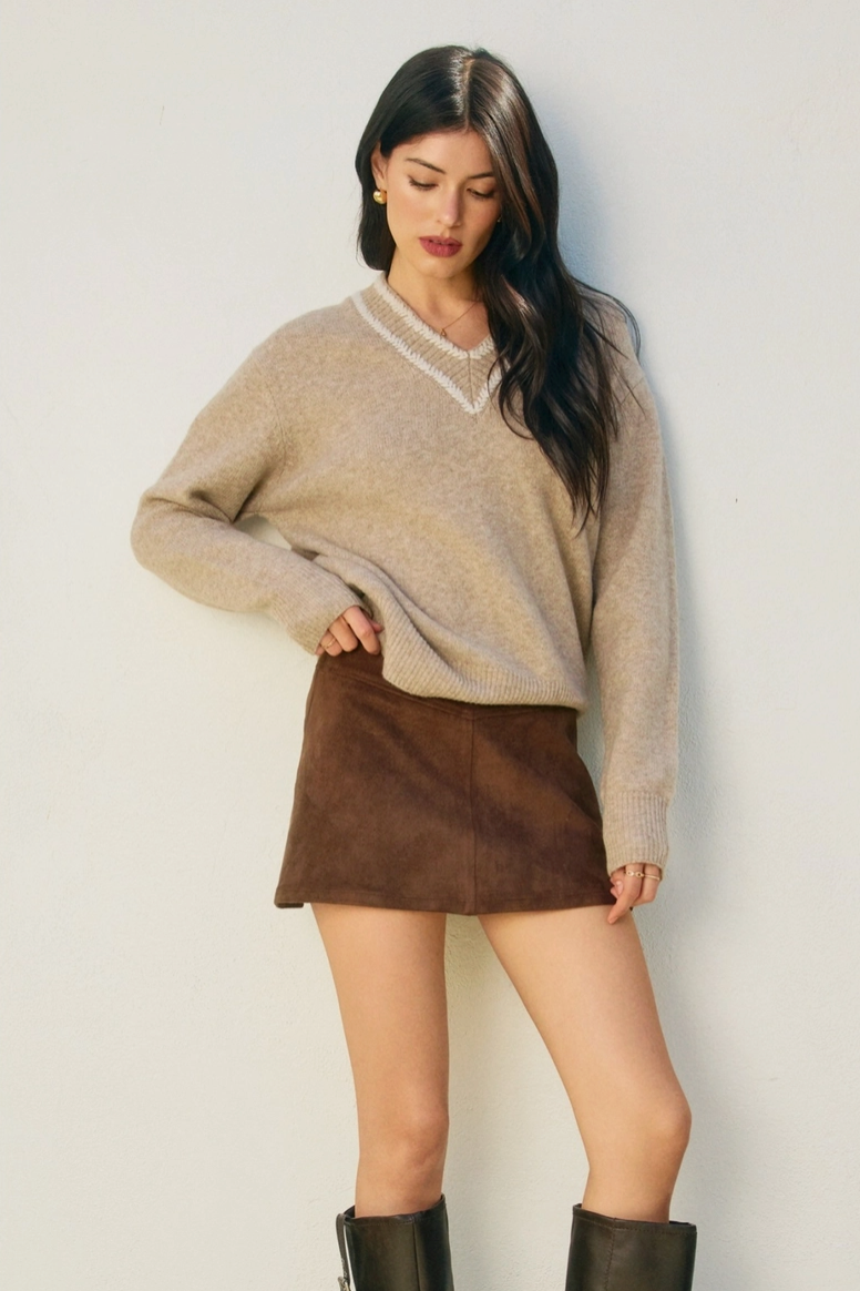 Chocolate Brown Faux Suede Mini Skirt from Southern Sunday Boutique in Naples, FL