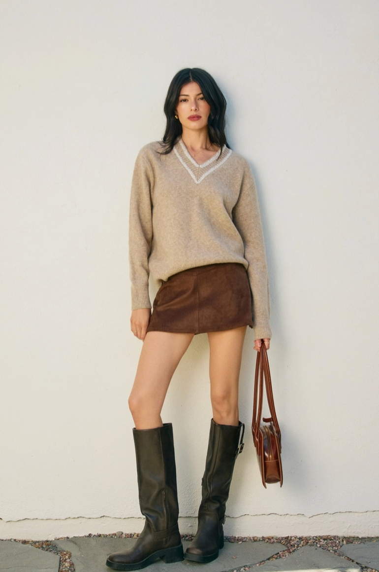 Chocolate Brown Faux Suede Mini Skirt from Southern Sunday Boutique in Naples, FL