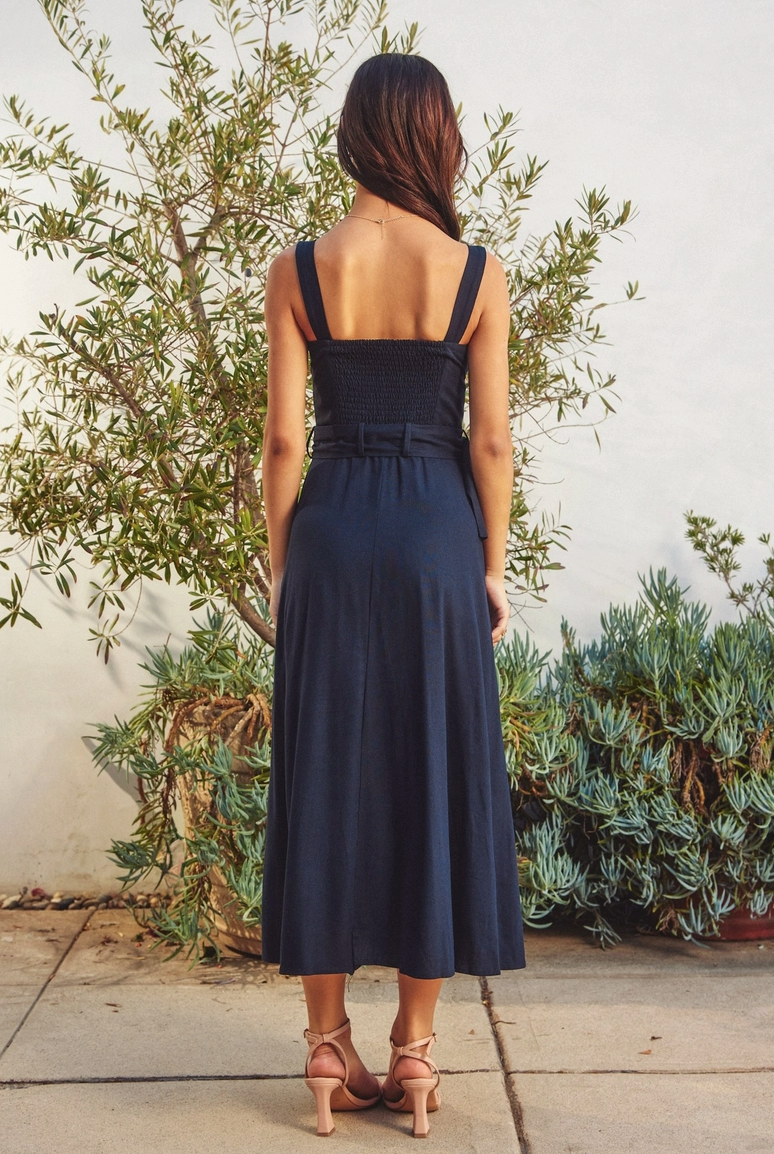 Navy Buckle Midi Dress from Southern Sunday in Naples, FL