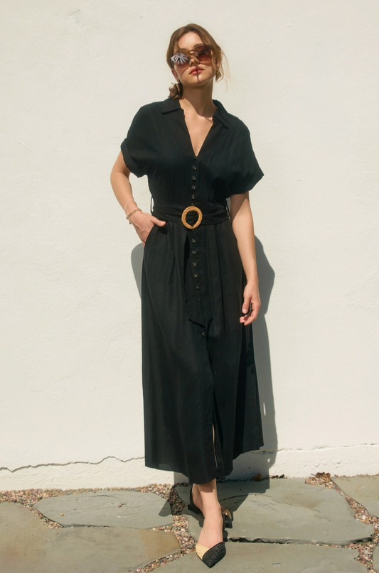 Black Belted Maxi Dress from Southern Sunday Boutique in Naples, FL