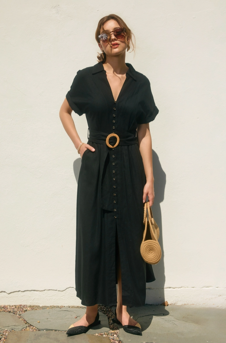 Black Belted Maxi Dress from Southern Sunday Boutique in Naples, FL