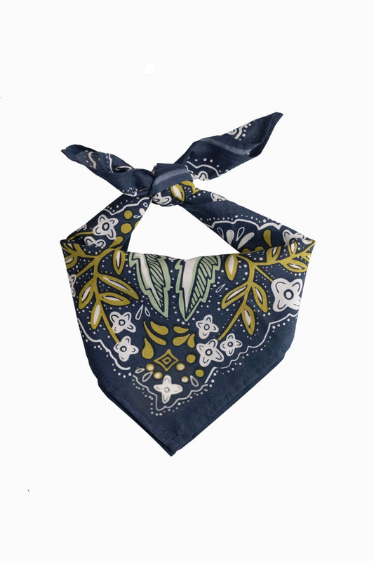 Navy Lotus Print Cotton Bandana from Southern Sunday Boutique in Naples, FL