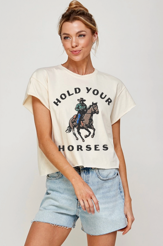 Hold Your Horses Vintage Cropped Graphic Tee from Southern Sunday Boutique in Naples, FL