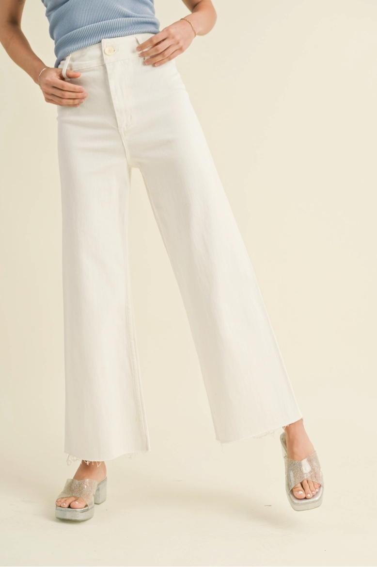 Cream Wide Leg Denim Pants from Southern Sunday Boutique in Naples, FL