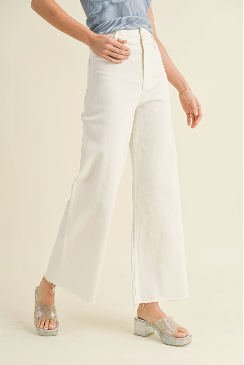 Cream Wide Leg Denim Pants from Southern Sunday Boutique in Naples, FL