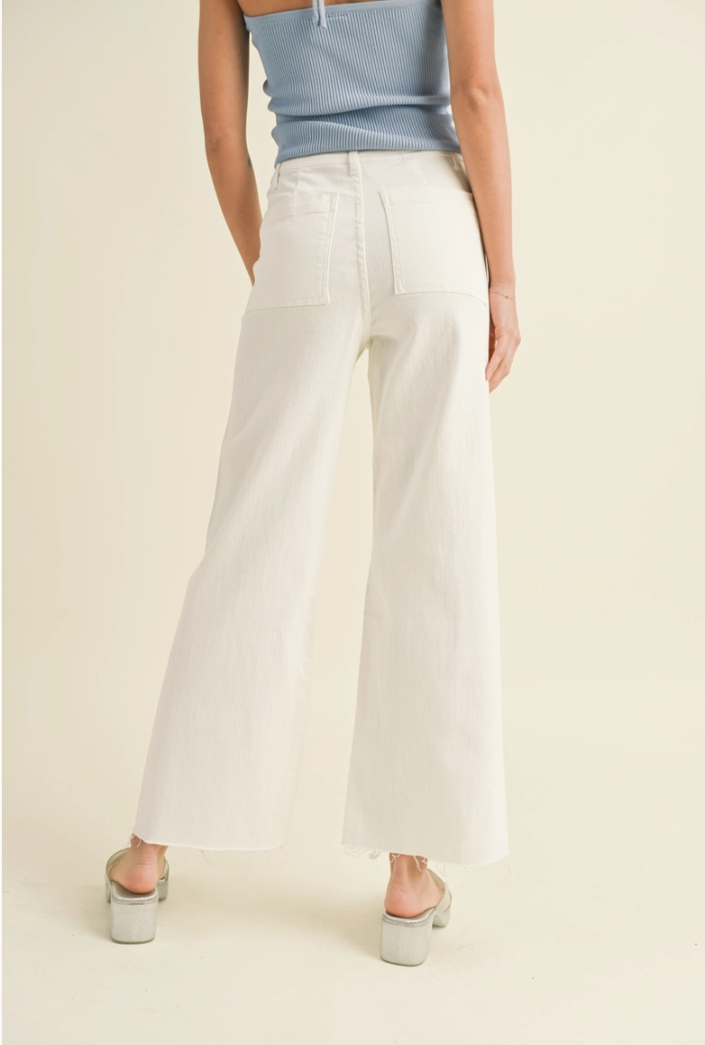 Cream Wide Leg Denim Pants from Southern Sunday Boutique in Naples, FL