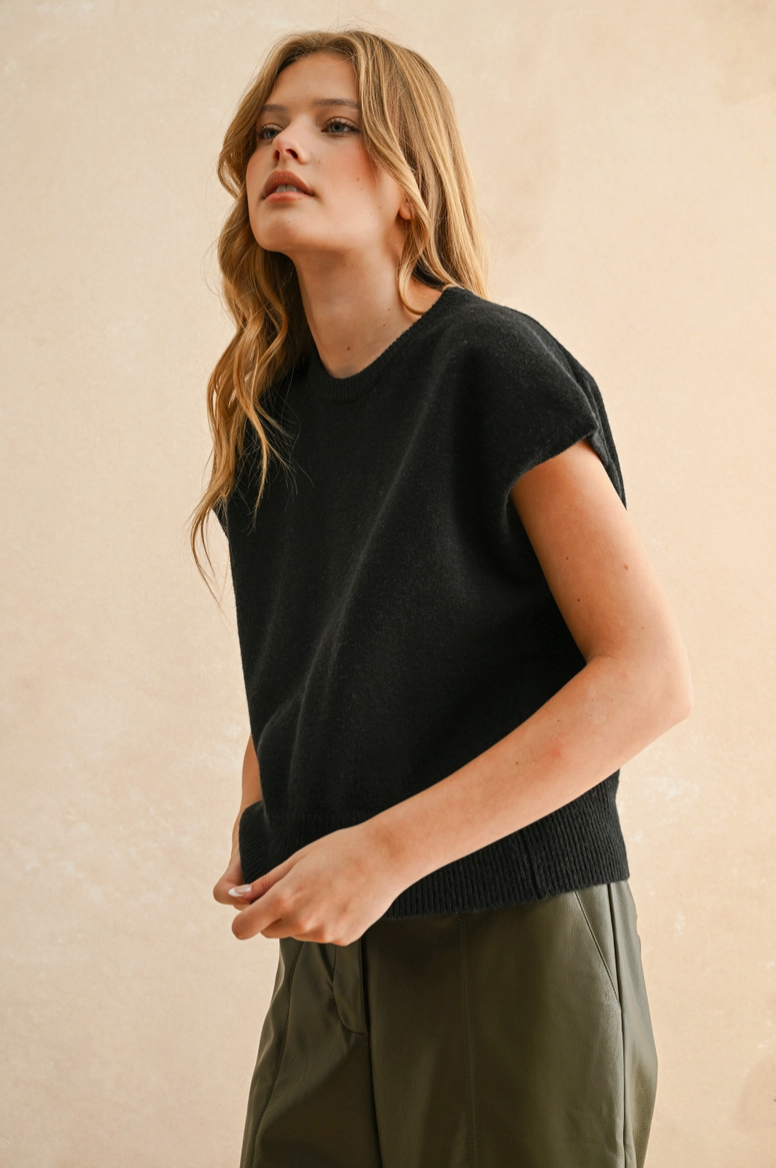 Black Short Sleeve Sweater from Southern Sunday Boutique in Naples, FL