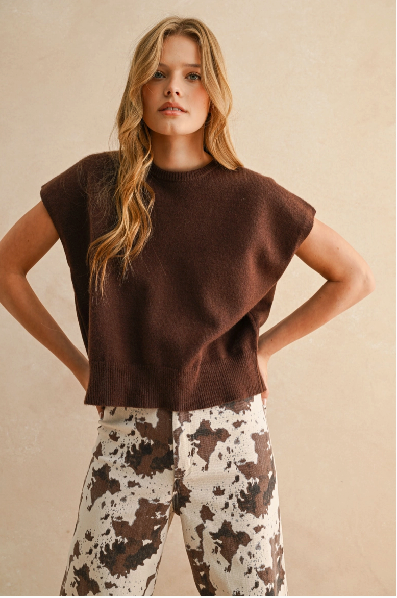Chocolate Short Sleeve Sweater from Southern Sunday Boutique in Naples, FL