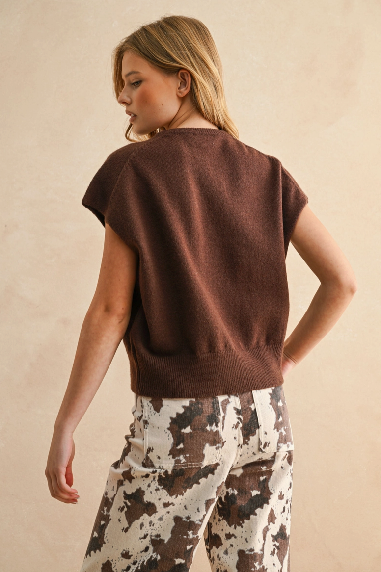 Chocolate Short Sleeve Sweater from Southern Sunday Boutique in Naples, FL