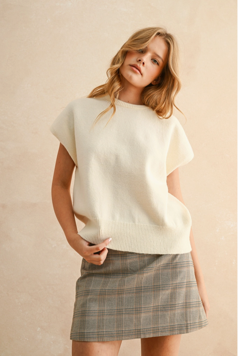 Cream Short Sleeve Sweater