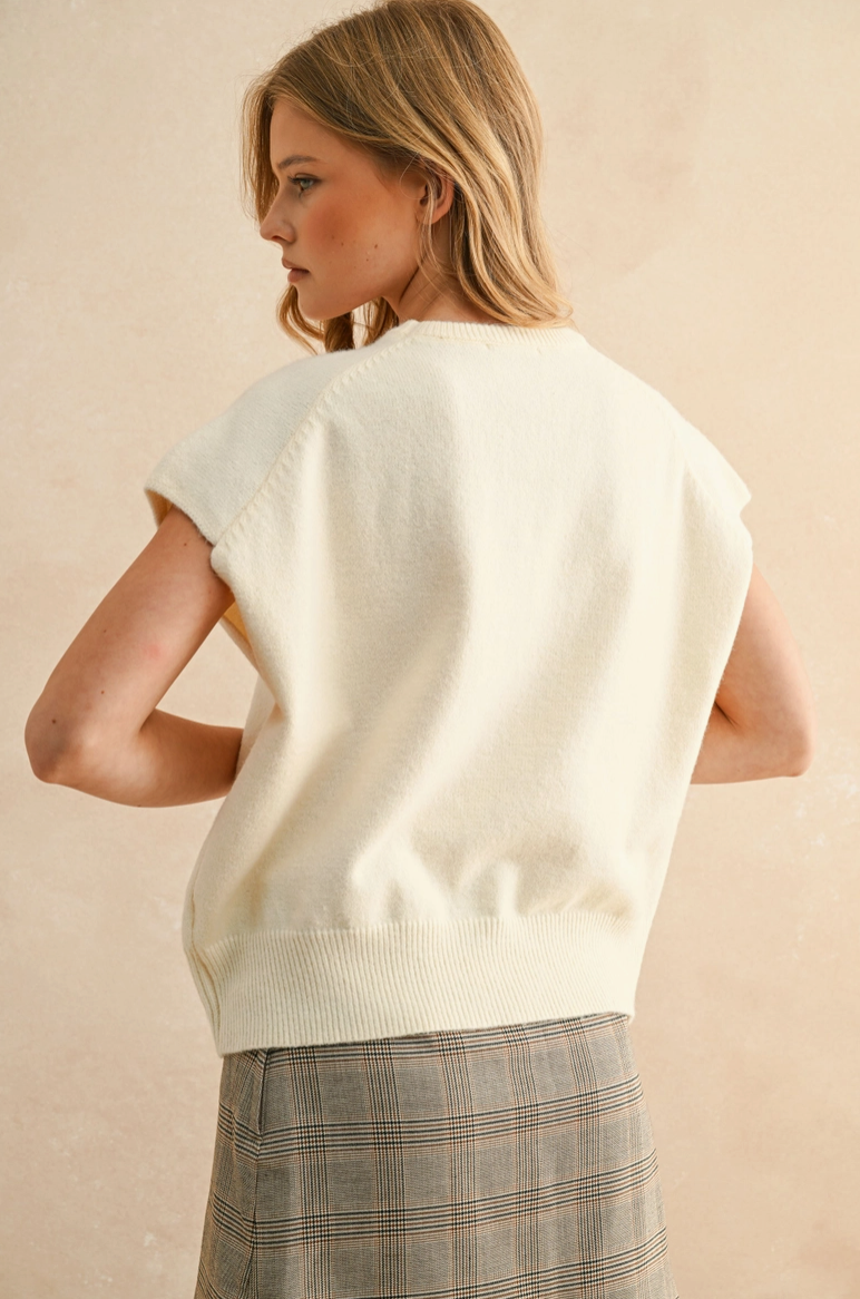 Cream Short Sleeve Sweater