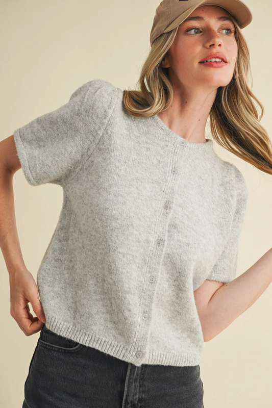 Gray Short Sleeve Cardigan from Southern Sunday Boutique in Naples, FL