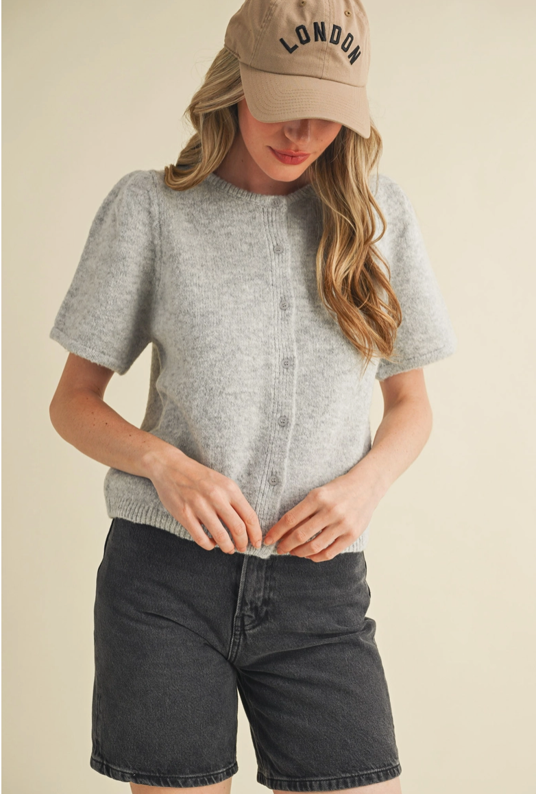 Gray Short Sleeve Cardigan from Southern Sunday Boutique in Naples, FL