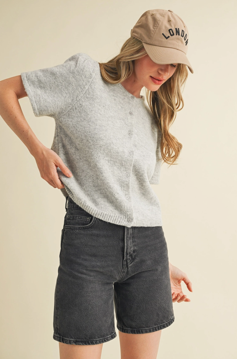 Gray Short Sleeve Cardigan from Southern Sunday Boutique in Naples, FL