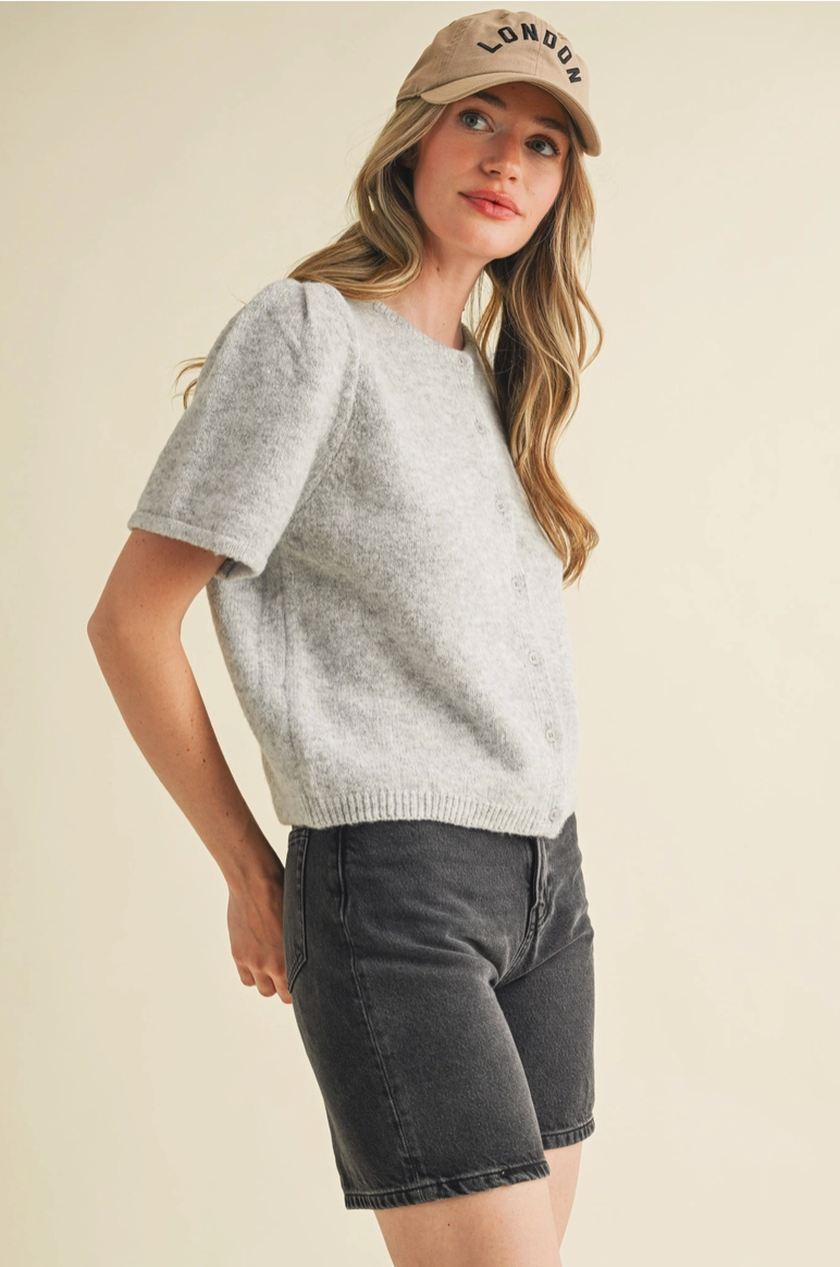 Gray Short Sleeve Cardigan from Southern Sunday Boutique in Naples, FL