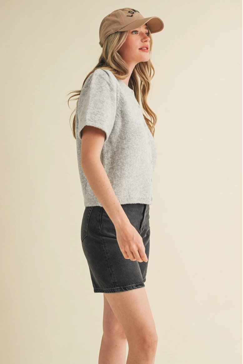 Gray Short Sleeve Cardigan from Southern Sunday Boutique in Naples, FL
