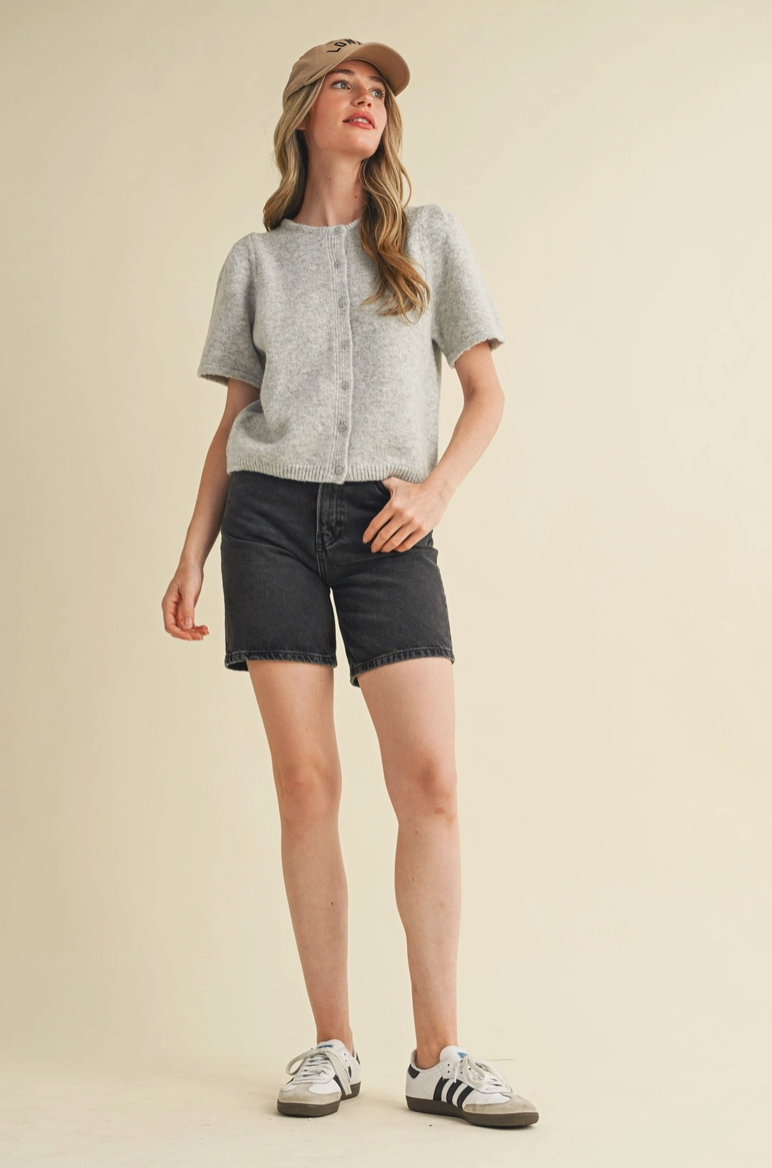 Gray Short Sleeve Cardigan from Southern Sunday Boutique in Naples, FL
