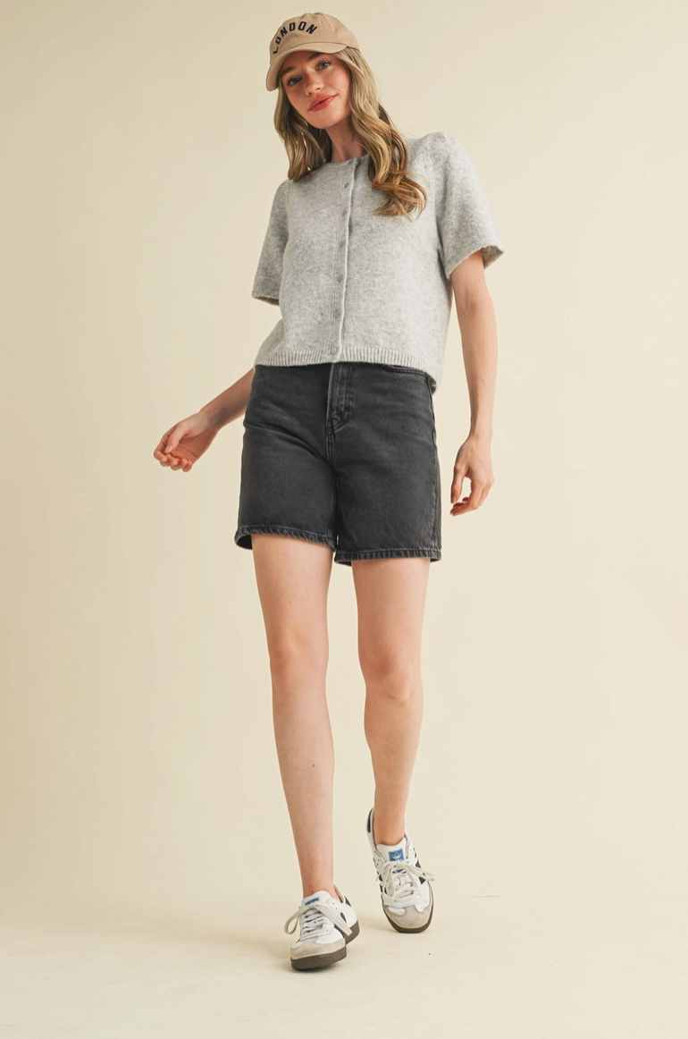 Gray Short Sleeve Cardigan from Southern Sunday Boutique in Naples, FL