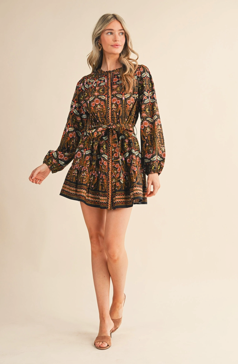 Black Floral Button Down Mini Dress from Southern Sunday Boutique in Naples, FL
