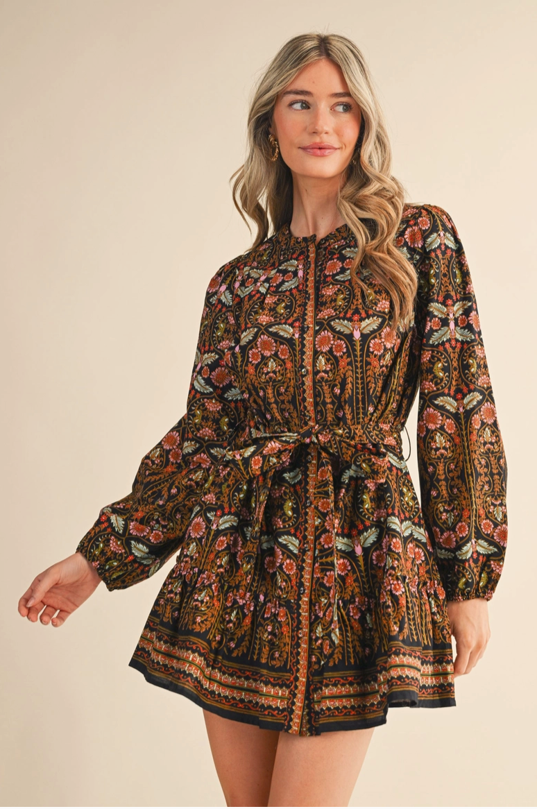 Black Floral Button Down Mini Dress from Southern Sunday Boutique in Naples, FL